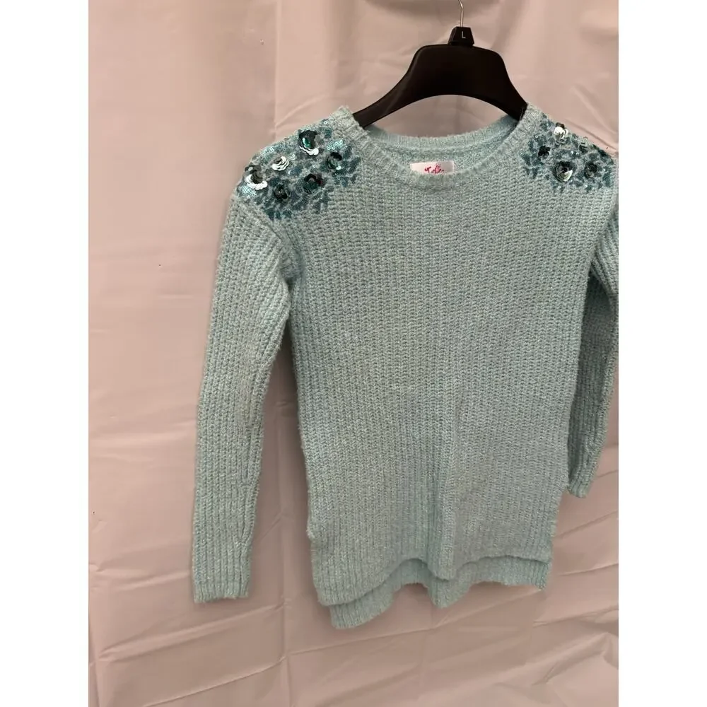 Girls Justice Green Sweater Size 10 With Sparkling Shoulders